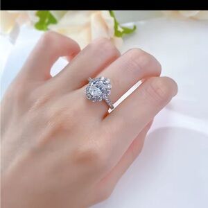 NEW! Oval Halo Engagement Ring - Pave Band Statement Ring size 8